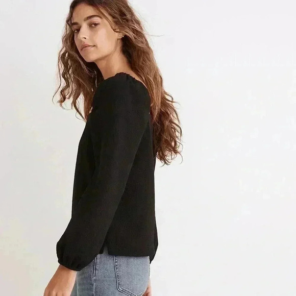 Madewell Crepe Square-Neck Puff-Sleeve Top (black) - Picture 5 of 8